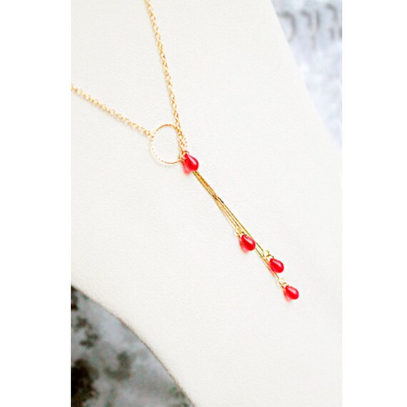 Gold Red Necklace for Girlfriend Gift 