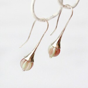Mocha Pink Earrings Silver - Green Jewelry for Mother - Simple Ear Drop ...