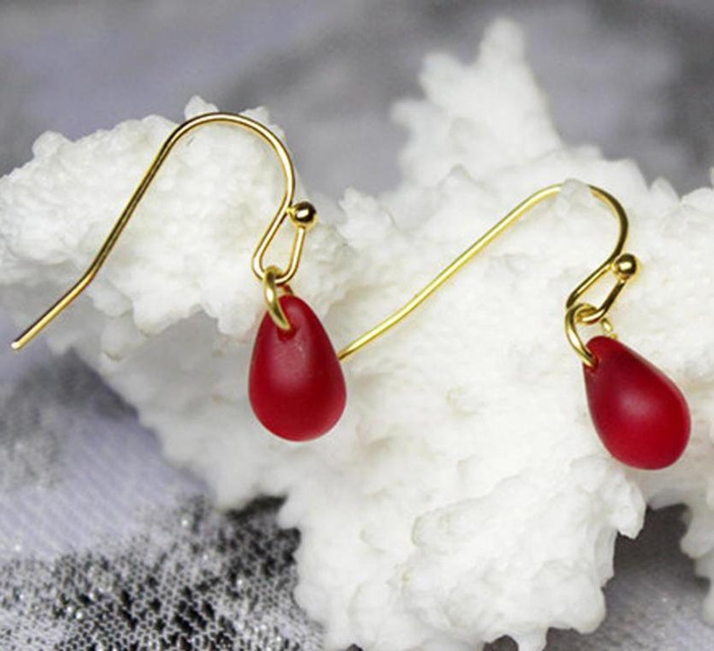 Red Earrings for Wife Birthday Gift 14k Gold Jewelry Simple Etsy