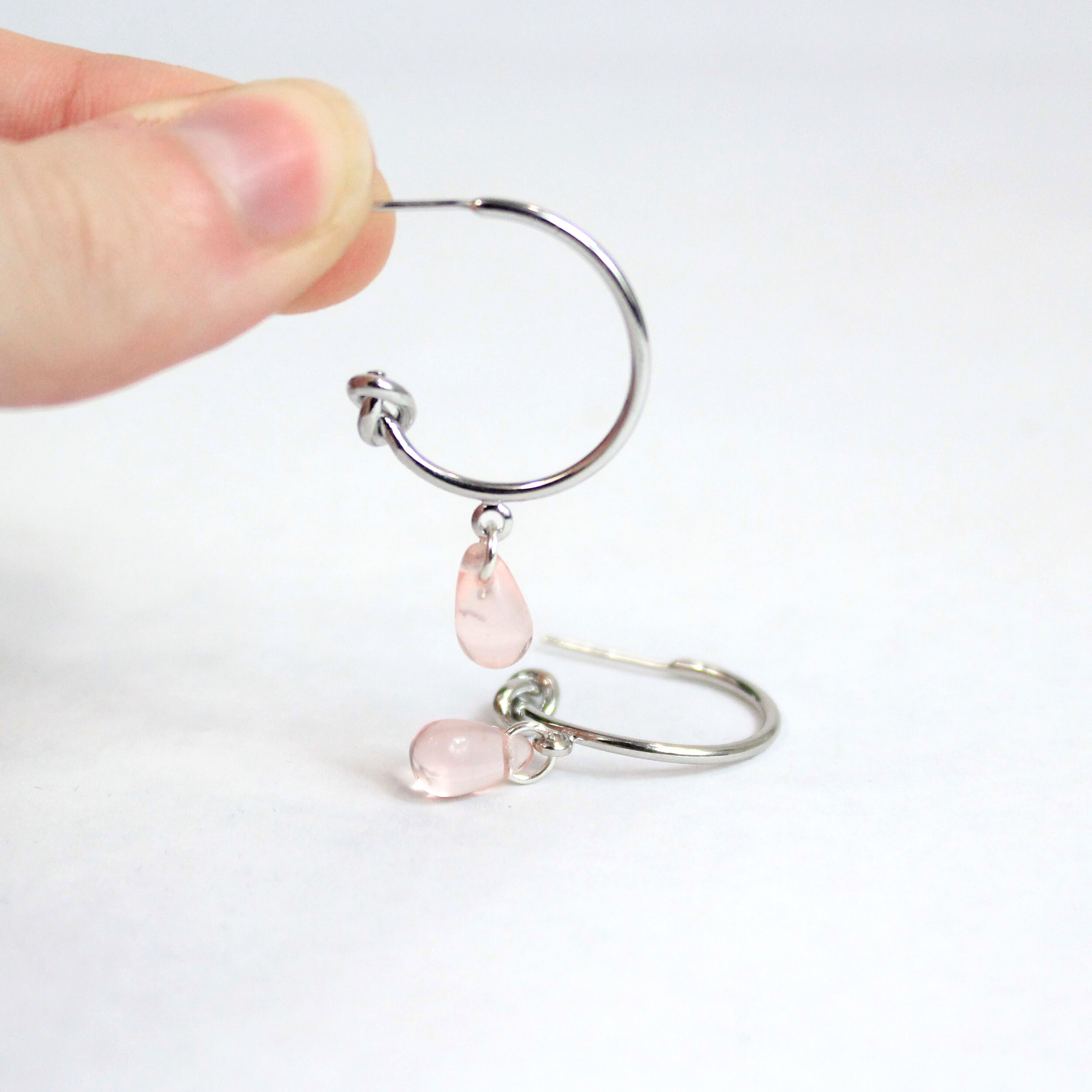 ピアス Knot Pink Silver Earrings (SILVER 925) Pink, Knot Sterling Silver Plated, Funky, Teardrop, Hoops