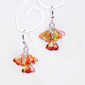 Sparkly Orange Earrings Silver Red Jewelry Gift for Her Small Flowers Earrings Dangle Drop Earrings for Little Princess Costume Jewelry image 1