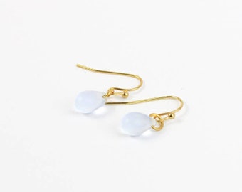 Sky Blue Earrings Drop - Light Blue Jewelry Small Earrings Wife Birthday Gift - Gold gift for kids - Blue dangles daughter - Gifts for her