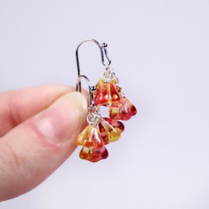 Sparkly Orange Earrings Silver Red Jewelry Gift for Her Small Flowers Earrings Dangle Drop Earrings for Little Princess Costume Jewelry image 2