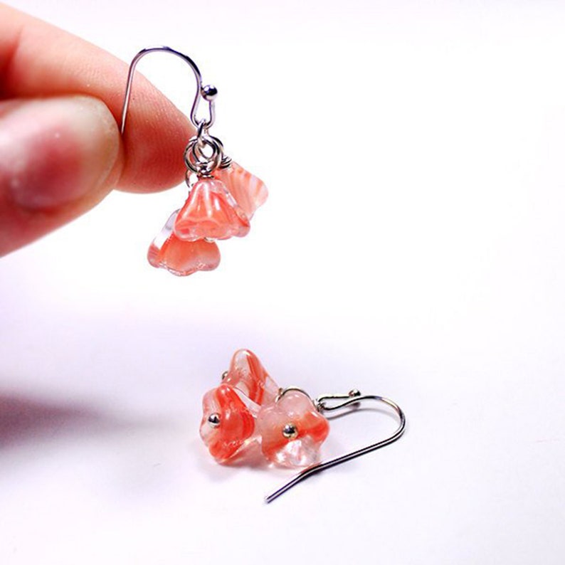 pink dangles earrings 925 silver hook mini rose marble earrings teacher gifts summer peach jewelry for daughter gifts for grandma image 2