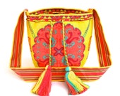Large WAYUU MOCHILA handmade cross body bag, tight 1/2 stitch crochet, washable. Free US shipping.