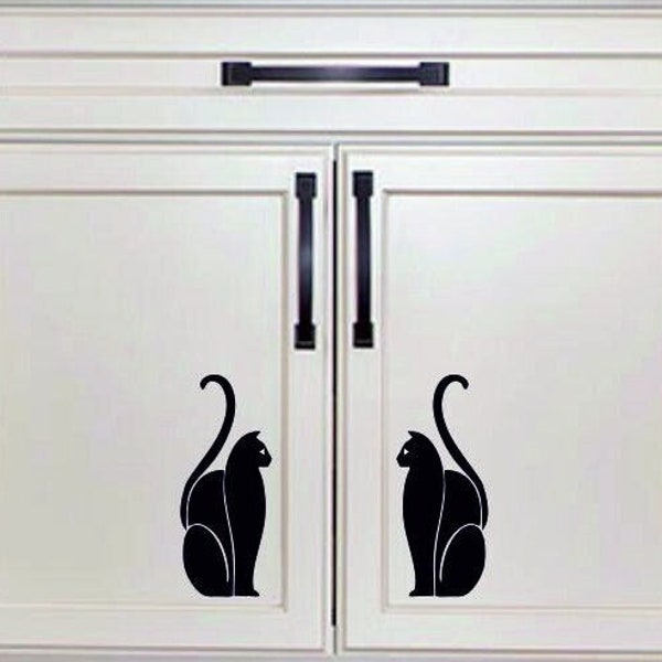 Mirrored Pair (2) of Art Deco or Art Moderne Cat Vinyl Wall Decoration Decals/Stickers - 11 Colours Available (25-12)