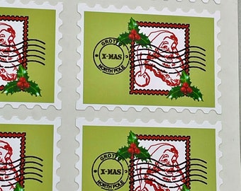 36 Father Christmas Santa Imitation Stamp Stickers Franked Grotto North Pole 'X-mas' Serrated Edge Self Adhesive Vinyl (29-03)
