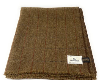 Pure Wool Tweed Throw Brown with Red & Blue Windowpane Overcheck Ref FC6