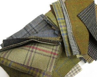 Tweed Patchwork Patches 100% Wool Remnant Offcuts Squares 10 Pieces 23cm (9")