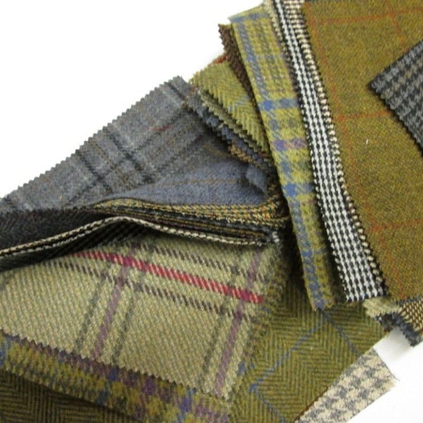 Tweed Patchwork Aufnäher 100% Wolle Reststücke 10 Stück 23cm