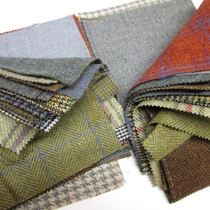 Tweed Fabric Patchwork Patches 20 Squares 23 cm x 23 cm 100% Pure Wool