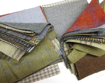 Tweed Fabric Patchwork Patches 20 Squares 23 cm x 23 cm 100% Pure Wool