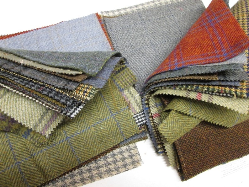 Tweed Fabric Patchwork Patches 20 Squares 23 cm x 23 cm 100/% Pure Wool
