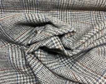 100% wollen yorkshire-tweed stof lichtgrijs, donkergrijs en blauwgroen pied-de-poule-ruit