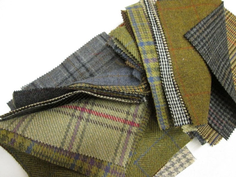 Tweed Fabric Patchwork Patches 20 Squares 23 cm x 23 cm 100/% Pure Wool