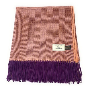 100% Wool Blanket/Throw/Rug Peach & Purple Herringbone