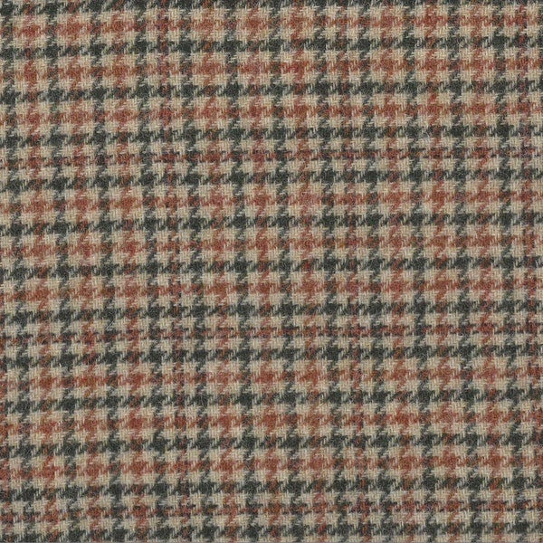 100% Wool Yorkshire Tweed Fabric Beige, Brown & Green Houndstooth Check
