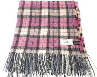 100% Wool Blanket/Throw/Rug Smaller Size (Knee Rug) Pink/Cream/Grey Plaid