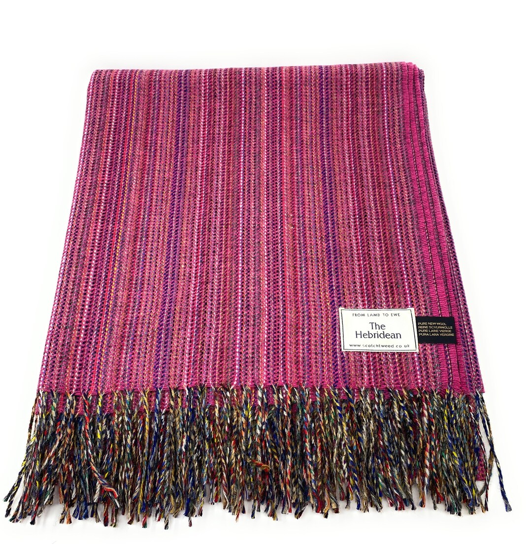 100 Wool Blanket/throw/rug Bright Pink Multi Stripe Etsy