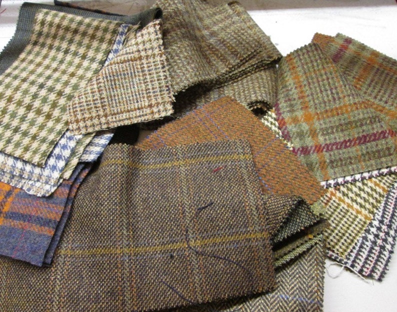 Tweed Fabric Patchwork Patches 20 Squares 23 cm x 23 cm 100/% Pure Wool