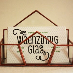 Geometrische visitekaart houder, dodecaëder, businesscard holder, glas in lood kaarthouder