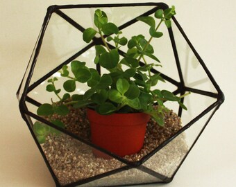 Geometric terrarium / stained glass planter / candle holder / display box / icosahedron