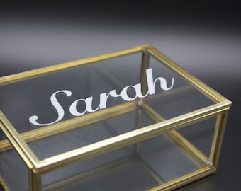 Personalized glass display case, brass box, jewelry display, keepsake box, wedding box