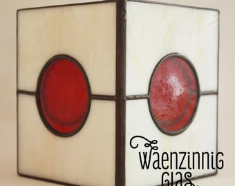 Wind light Red Moon/ Stained Glass candle holder / Tiffany tea light / Zen light