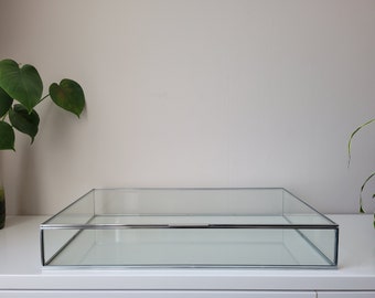 Silver large glass display box (from 40 cm / 16 inch), custom orders, glass display case, jewelry display, counter cabinet