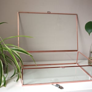 Rose gold! Large sizes custom order glass display case (up to 40 cm / 16 inch), copper box, jewelry display, wedding box