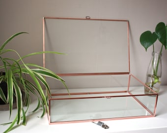 Rose gold! Large sizes custom order glass display case (up to 40 cm / 16 inch), copper box, jewelry display, wedding box