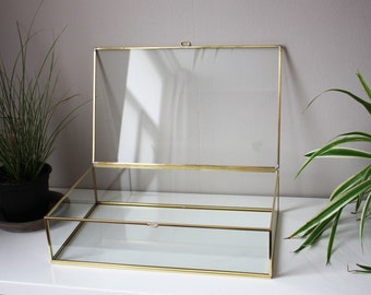 glass showcase 40 x 25 cm (16 x 10"), brass box, jewelry display, keepsake box, wedding box