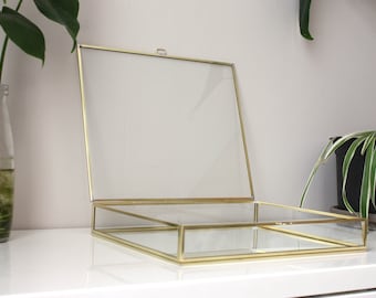 Display case, glass and brass 30 x 25 cm (12 x 10"), brass box, jewelry display, keepsake box, wedding box