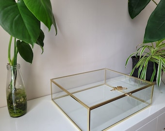 glass display case 15 x 14"/ 14 x 12" , brass box, jewelry display, keepsake box, wedding box
