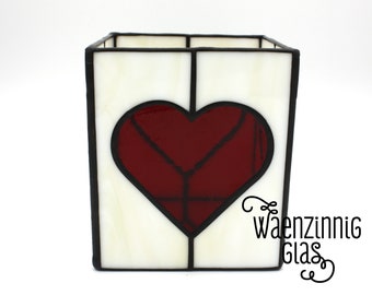 Wind light Red Heart/ Stained Glass candle holder / Tiffany tea light / Wedding gift