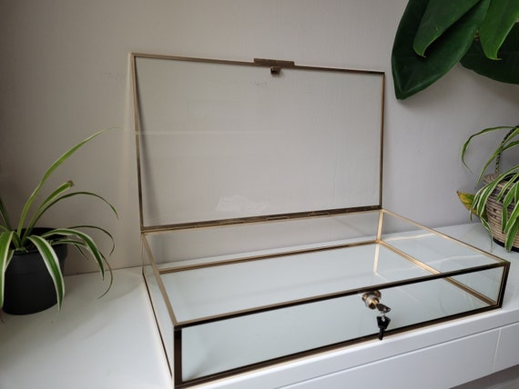 Acrylic Locking Display Case with Keys 12 x 10 x 3 Clear Countertop Tray  with Lid for Artifacts Collectibles Jewelry Currency and Coins by
