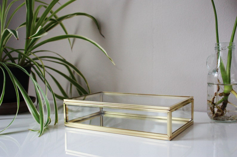Glass shadow case, brass box, jewelry display, keepsake box, wedding box 