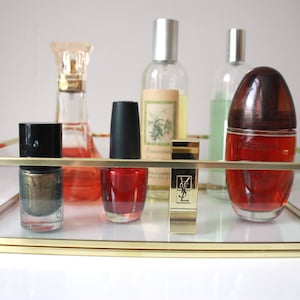 Beauty set, brass and glass makeup organizer, single