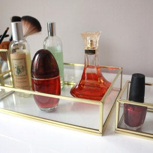 Beauty set, brass and glass makeup organizer, large set of 4