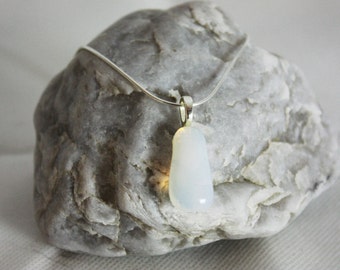 Pendant fused glass, translucent opaline teardrop necklace, gift for her