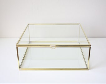 Brass and glass box 25 x 25 cm (10 x 10"), brass box, jewelry display, keepsake box, wedding box