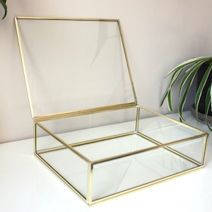 présentoir en verre 25 par 20 cm commande personnalisée, boîte en laiton, boîte de rangement de bijoux, vitrine