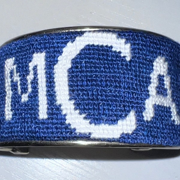 Custom Handmade Needlepoint Monogram Cuff Bracelet