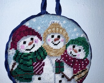 Handmade Needlepoint Christmas Ornament Snowmen