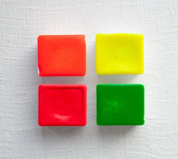 Neon Watercolor Set Half Pan Handmade Fluorescent Etsy