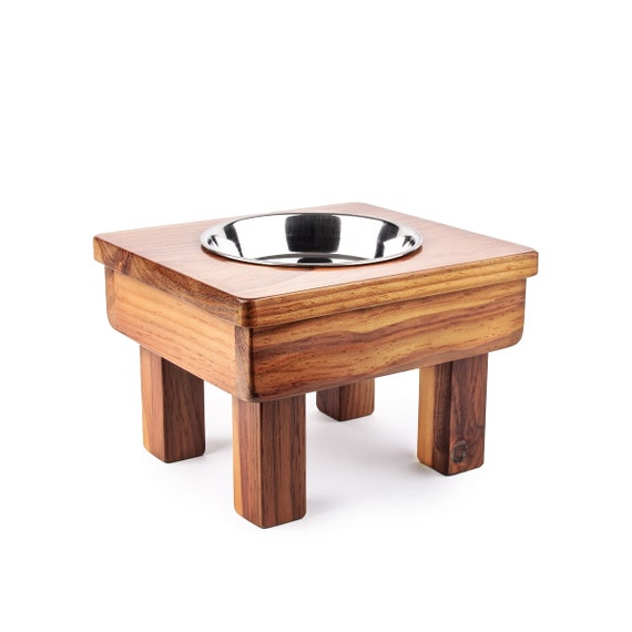 Elevated Dog Bowl with Double Stainless Steel Bowl and Waterproof Plate ,  Rustic Wooden Dog Dish Stand for Medium To Large Dogs and Cats. Do-Over  Color 
