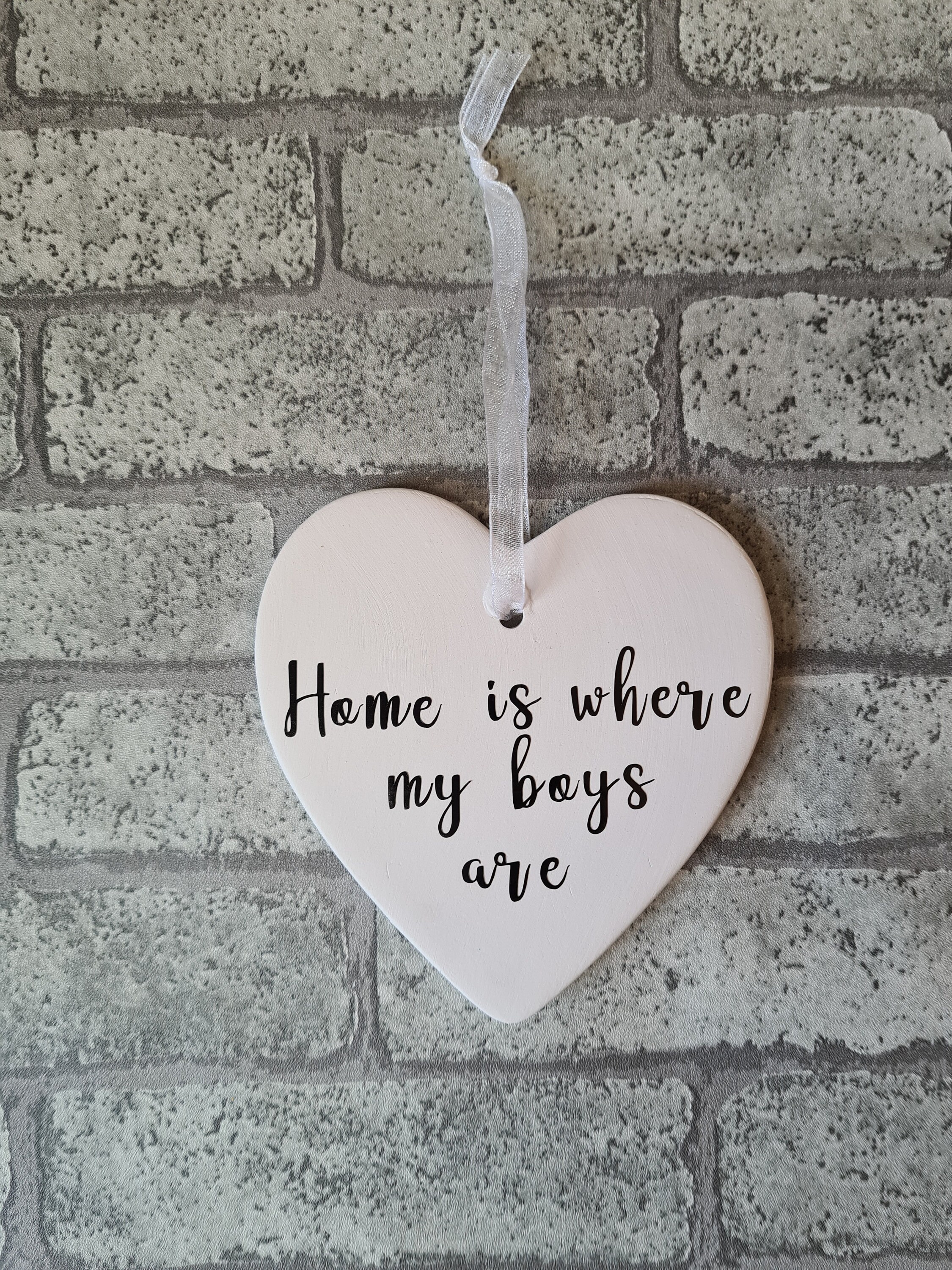 Home Is Where My Boys Are Ceramic Hanging Heart