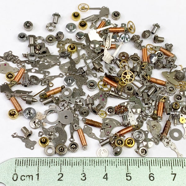 30 Grams Watch Parts Steampunk Crowns Wheel Gears Watchmaker Repair Lot Vtg Cogs