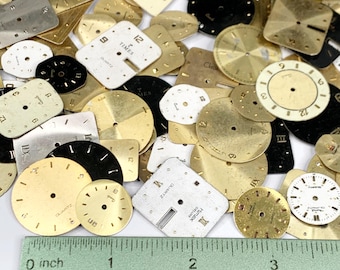Lote de 10 esferas de reloj con diseño artístico desgastado de Steampunk, piezas de relojero, oro blanco y negro