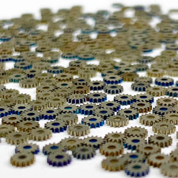 100 Teeny Tiny Watch Gears 3mm Blue Silver Art Steampunk Part Watchmakers Lot